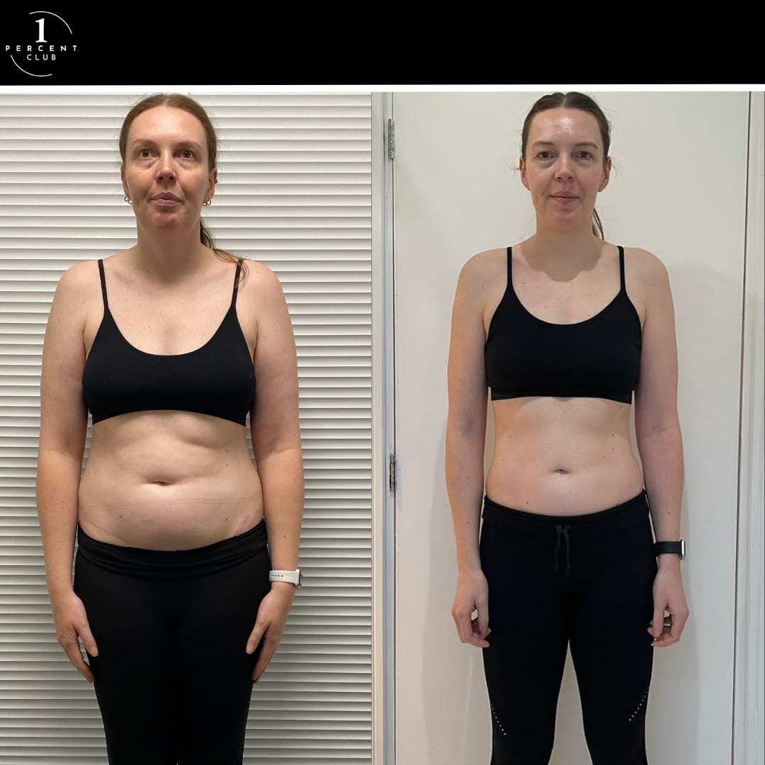 A client photographed from the front before and after training