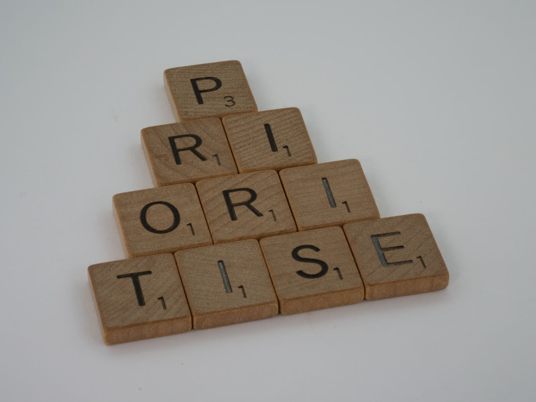 Letter tiles arranged in a pyramid to spell prioritise
