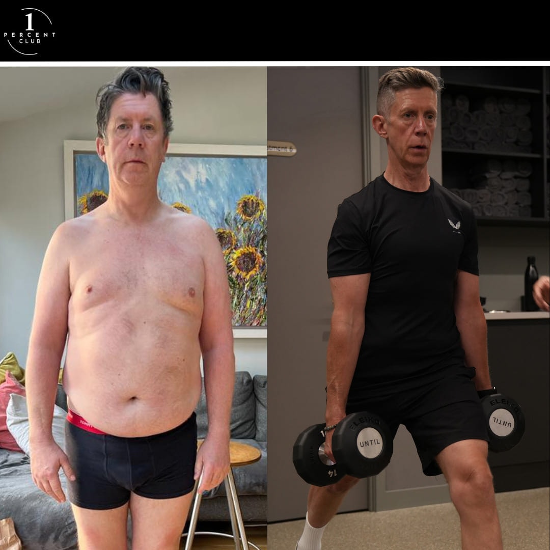 John Carpenter photographed before and after training, having lost 40kg