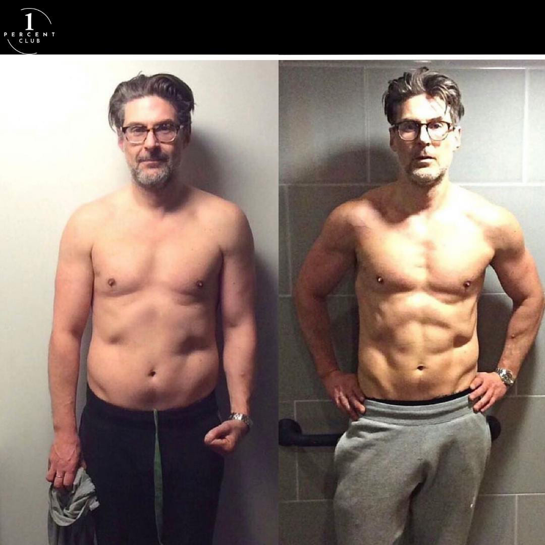 Matt Biffa photographed before and after five months of training, having lost 11kg